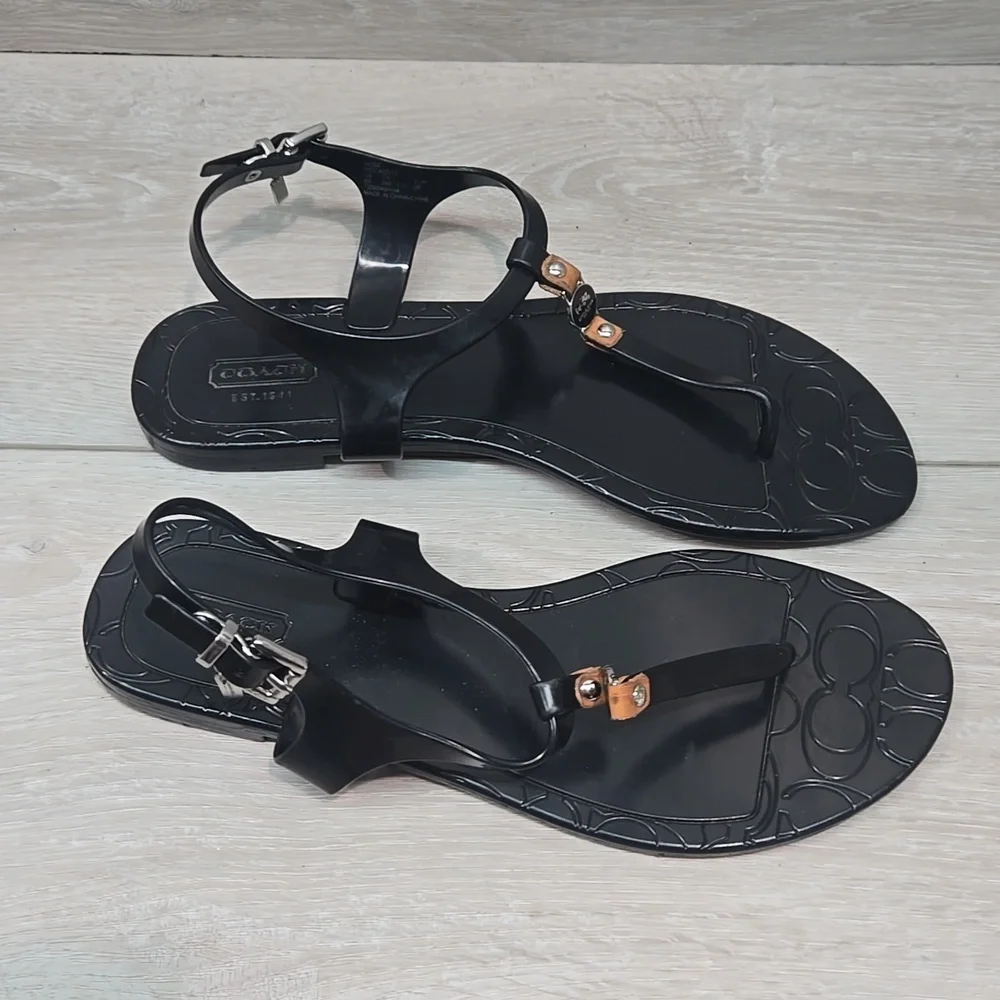 Coach Piccadilly Jelly Hard Rubber Women's Sandals Thong Slide Beach Shoes Sz 8B - Picture 2 of 11